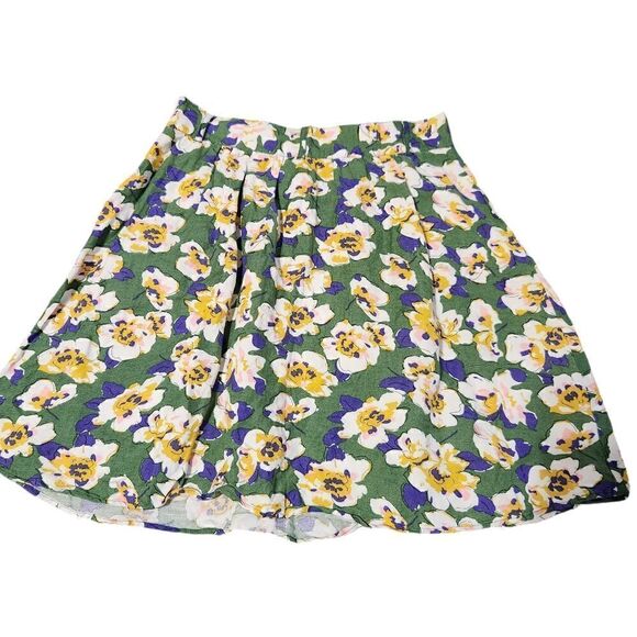 Modbe Skirt Medium Floral Mini Skater Green White Purple Short Linen Blend - Picture 6 of 11